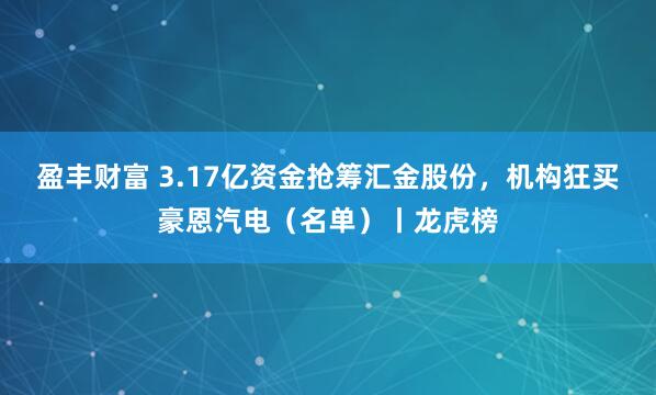 盈丰财富 3.17亿资金抢筹汇金股份，机构狂买豪恩汽电（名单）丨龙虎榜